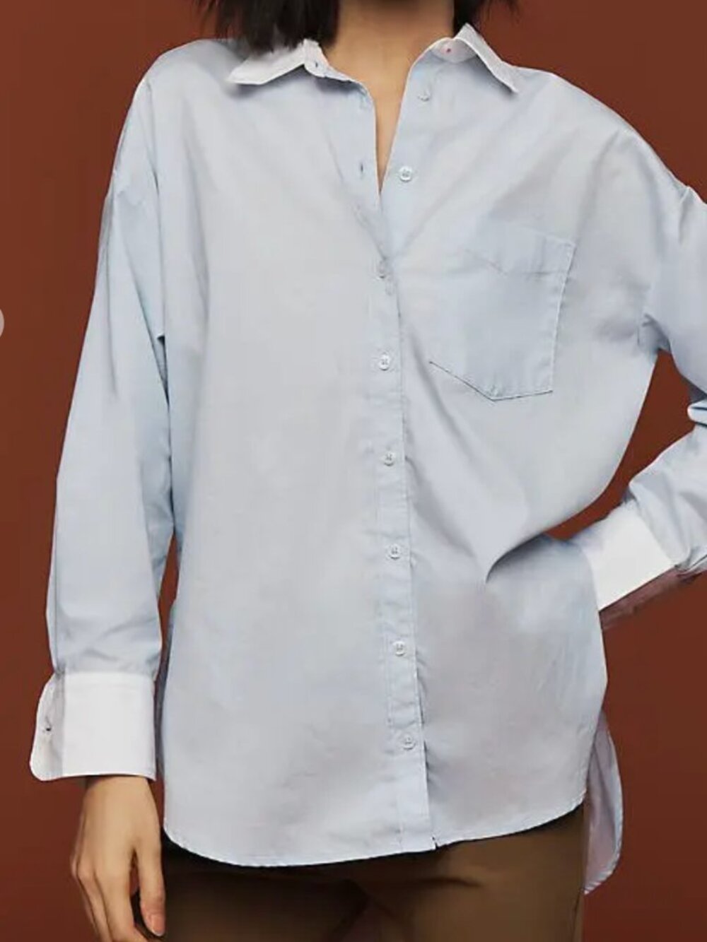 Anthroplogie Maeve Bennet Button Down L preppy coastal chic elevated basic